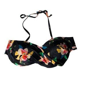 BANANA MOON Floral Bikini Top Black Tropical Halter Beach Swimwear 6 Trending